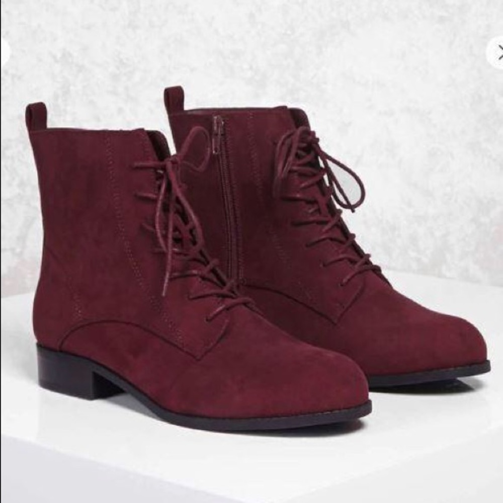 Unworn Suede Ankle Boots- Burgundy (Size 5.5)